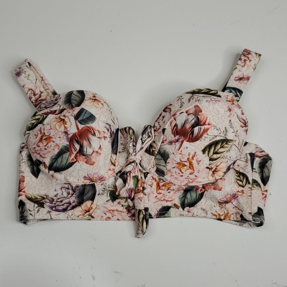36B ASOS SWIM FLORAL ADJUSTABLE BIKINI SWIMSUIT HALTER STYLE BOHO PINK TOP 36 B